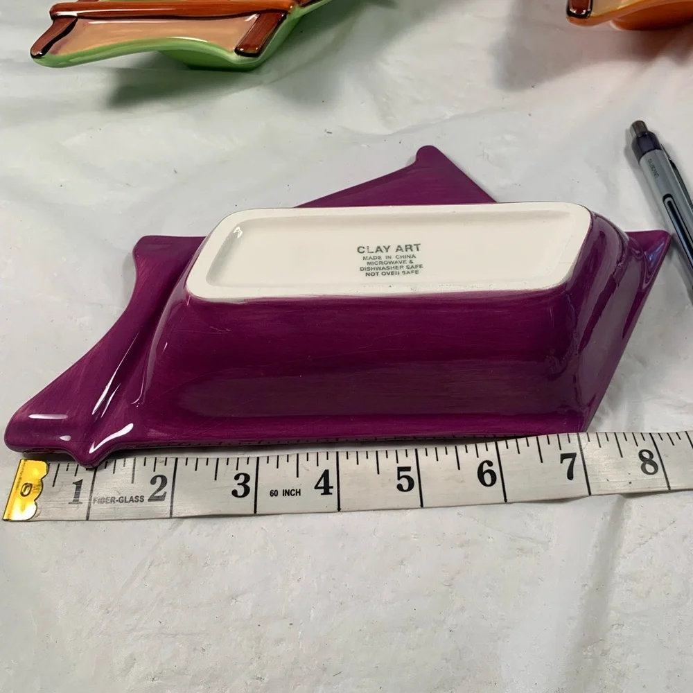 Clay Art Set of 3 Colorfully Striped Ceramic Serving Dip Chip Condiment Bowls